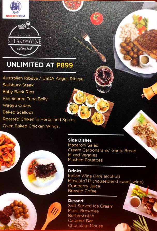 Menu at Steak and Wine Unlimited Tomas Morato steakhouse, Quezon City