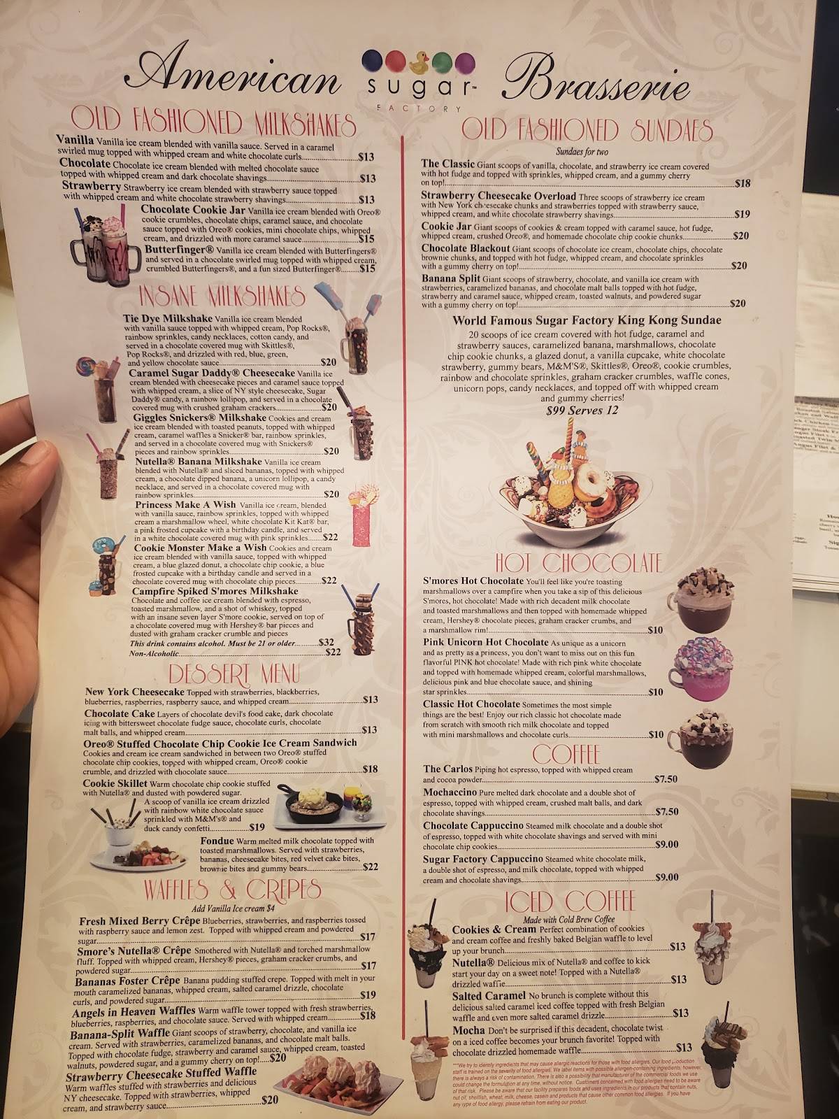 Menu at Sugar Factory Atlantic City desserts, Atlantic City