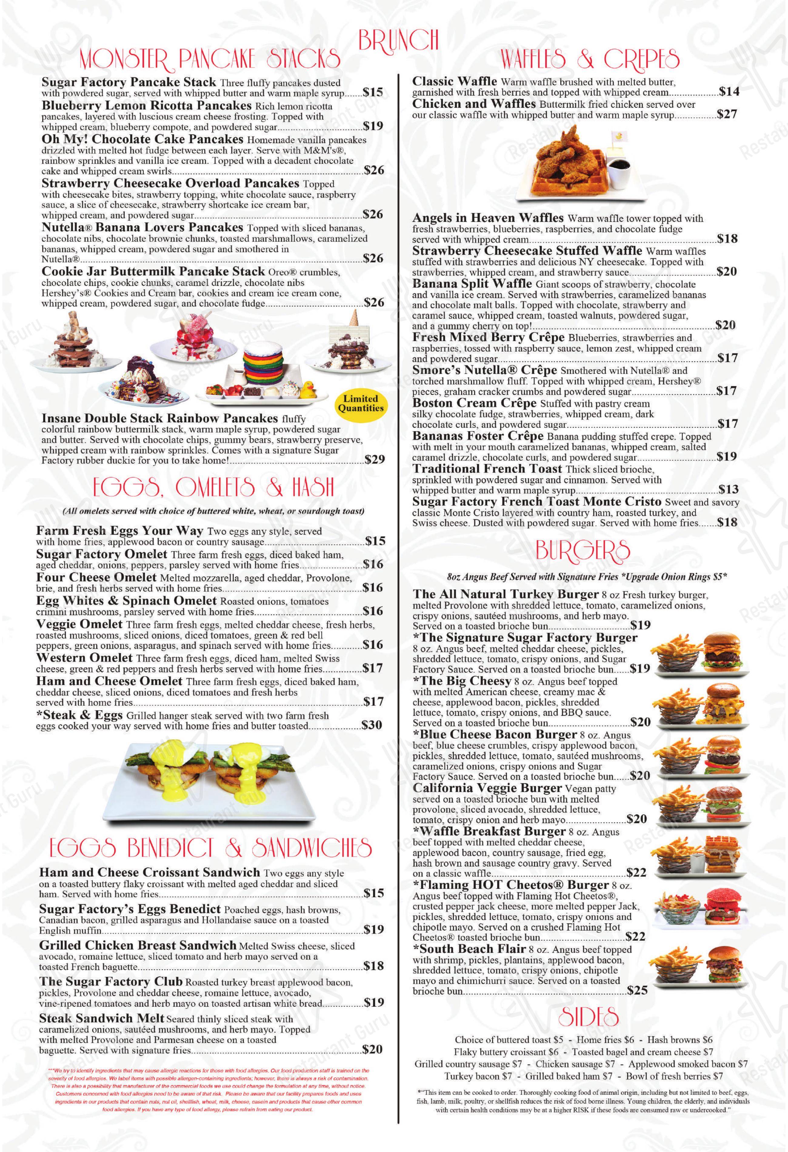 Menu at Sugar Factory Atlantic City desserts, Atlantic City