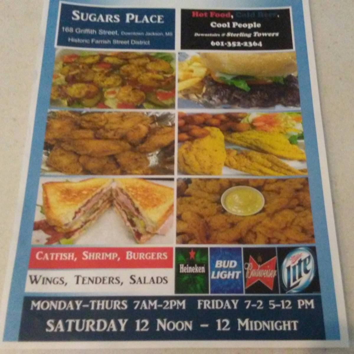 Menu at Sugar's Place restaurant, Jackson