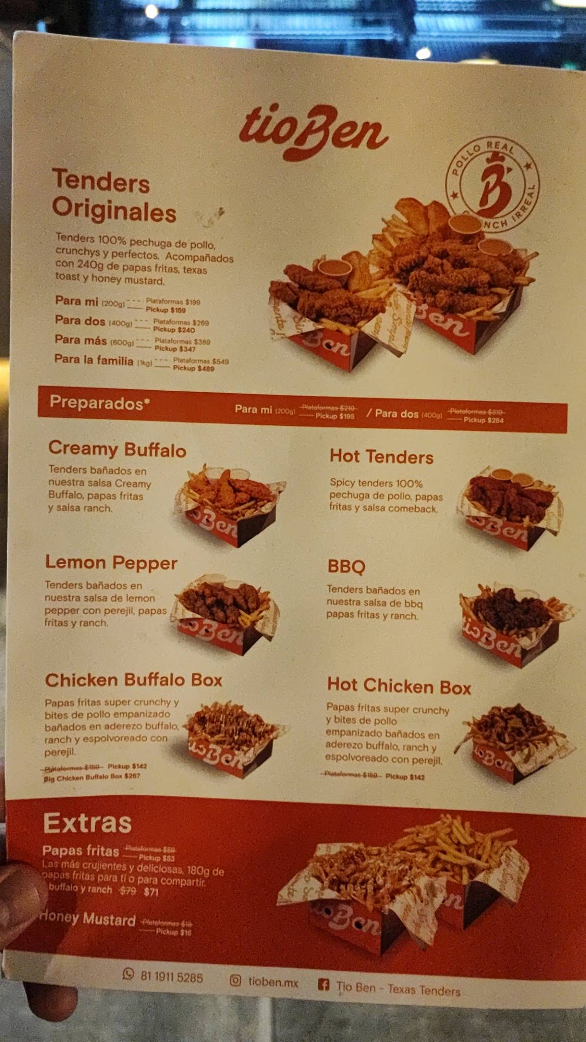 Carta de Tío Ben Restaurante, Monterrey