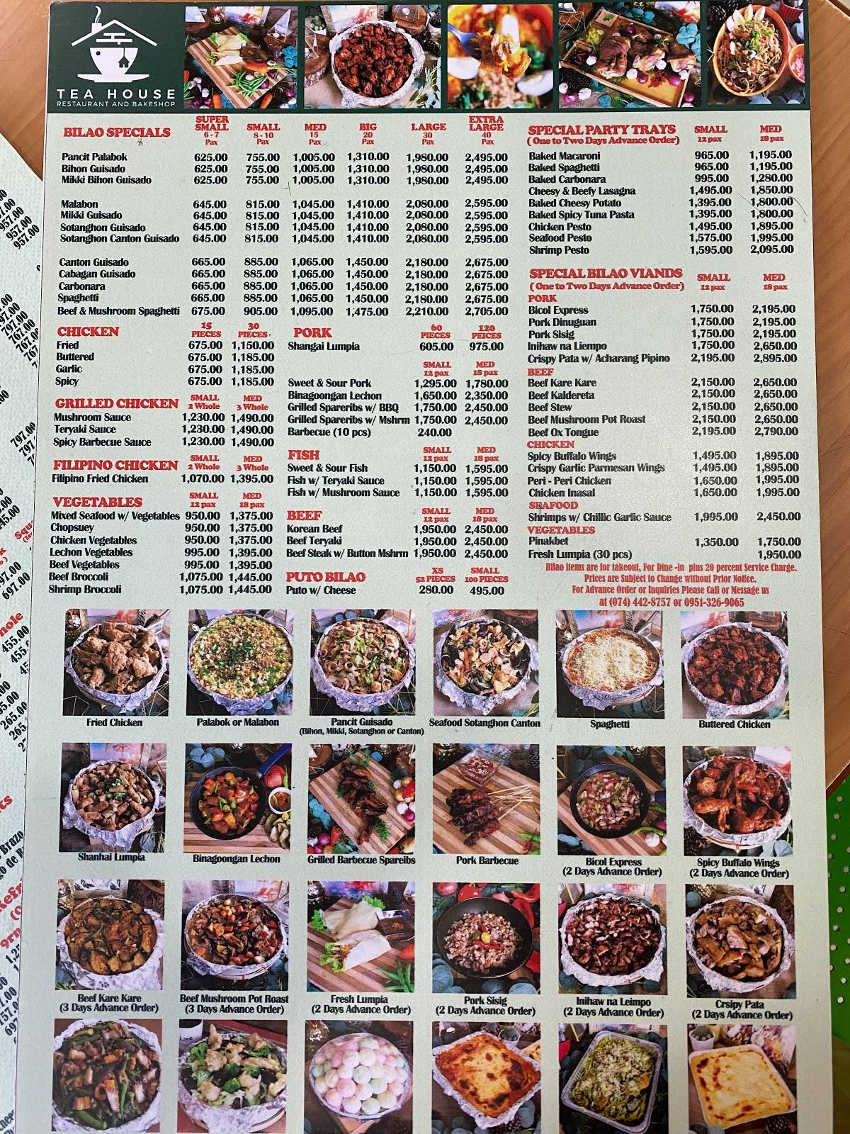 Menu at Tea House restaurant, Baguio