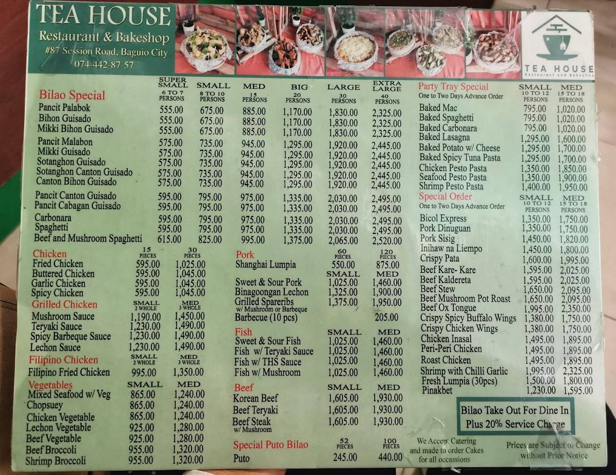 Menu at Tea House restaurant, Baguio