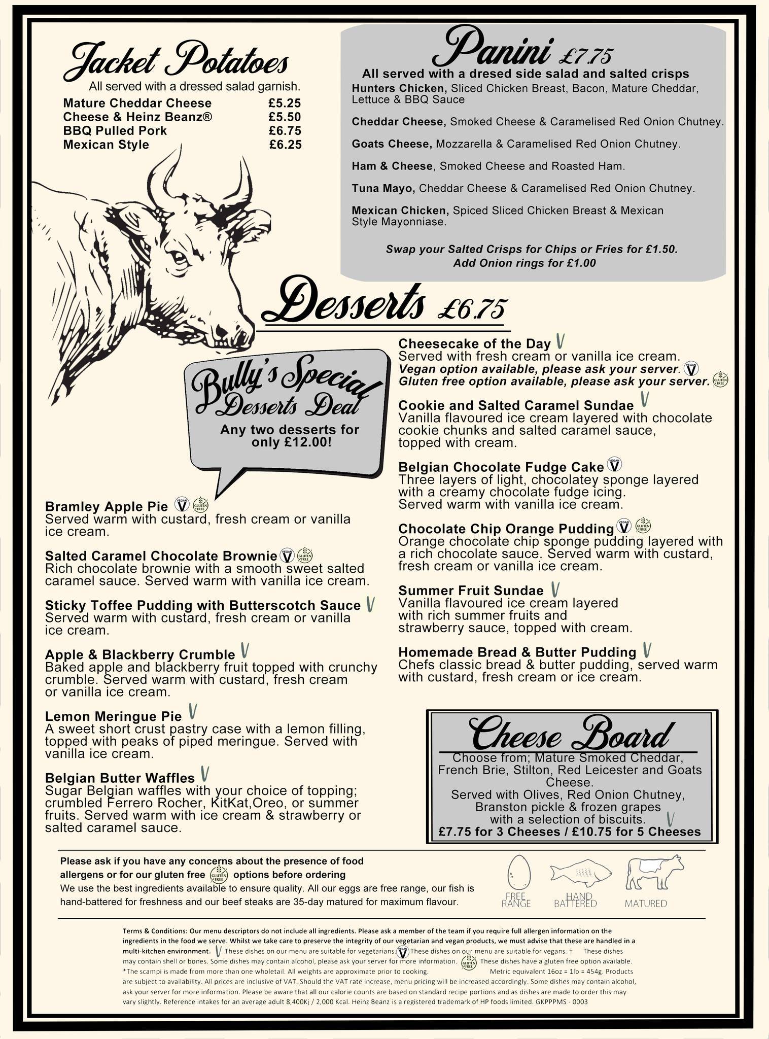 Menu at The Bulls Head at Abbots Oak pub & bar, Coalville, Warren Hills Rd