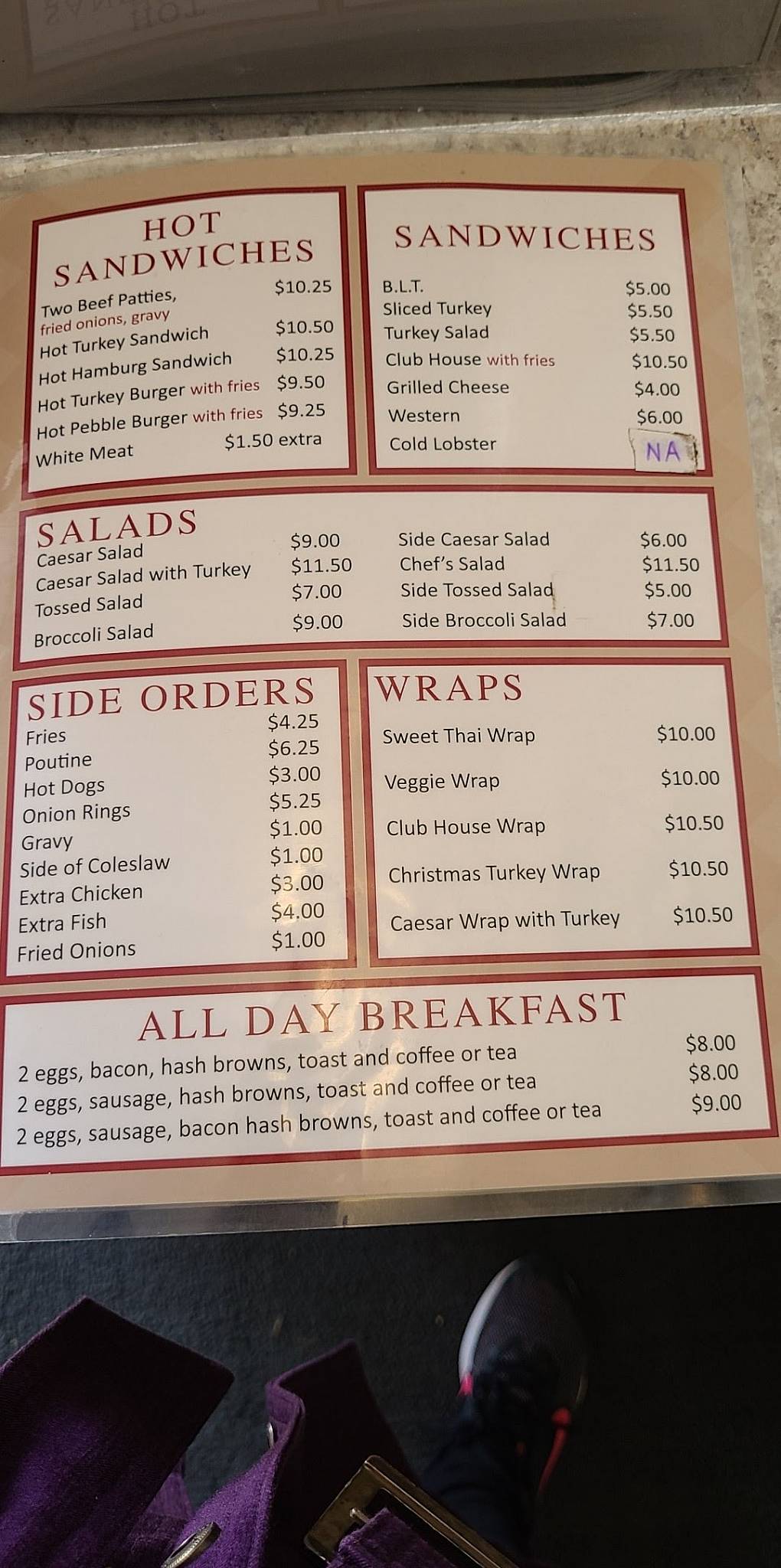 Menu at The Dinner Plate restaurant, Yarmouth