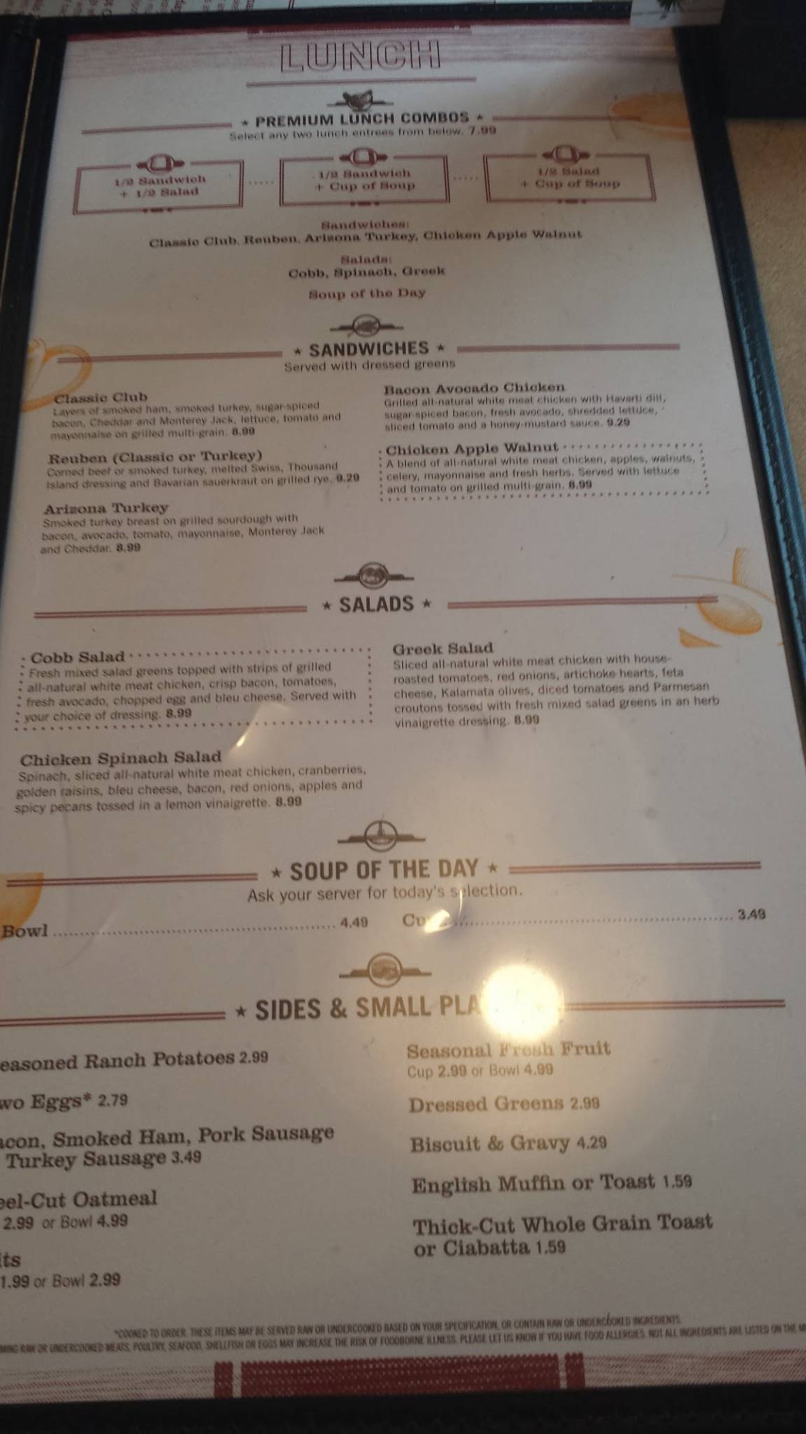 Menu At The Egg Restaurant, Fort Smith