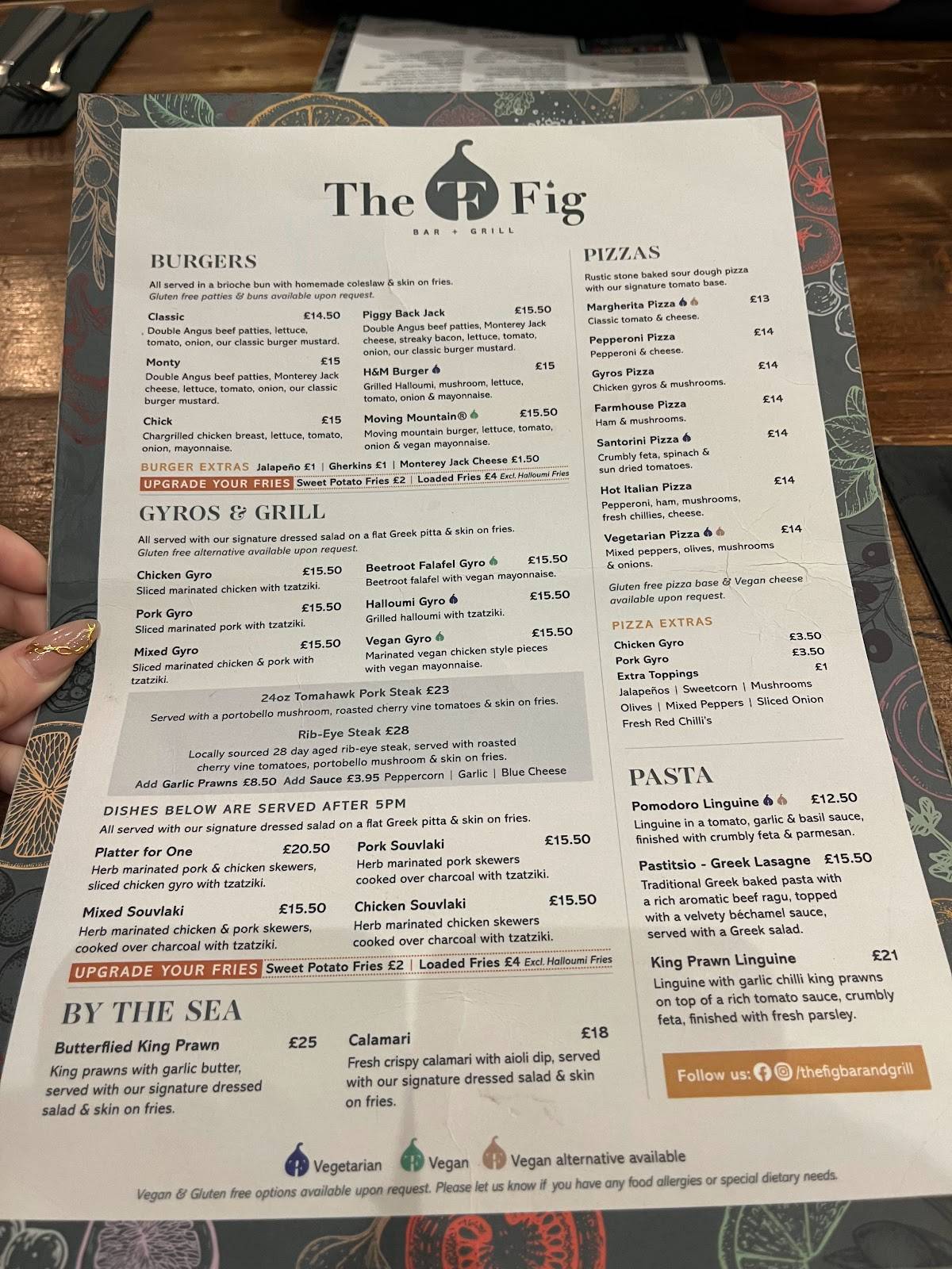 Menu at The Fig Bar & Grill, Great Yarmouth