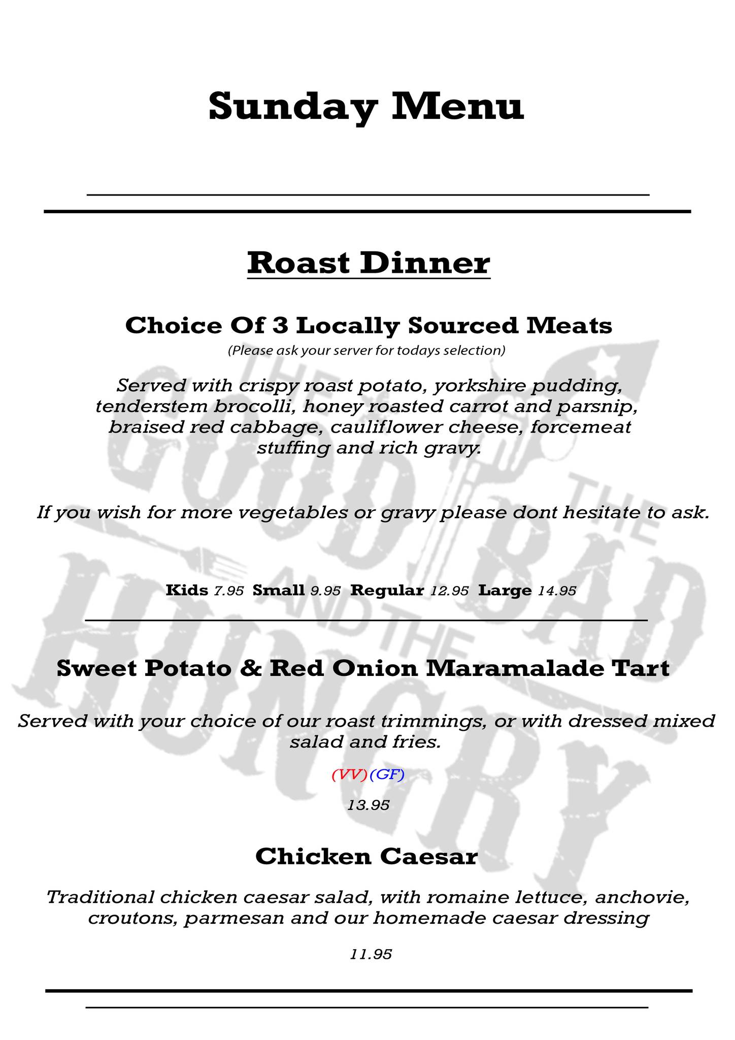 Menu at The Good The Bad & The Hungry cafe, Fressingfield