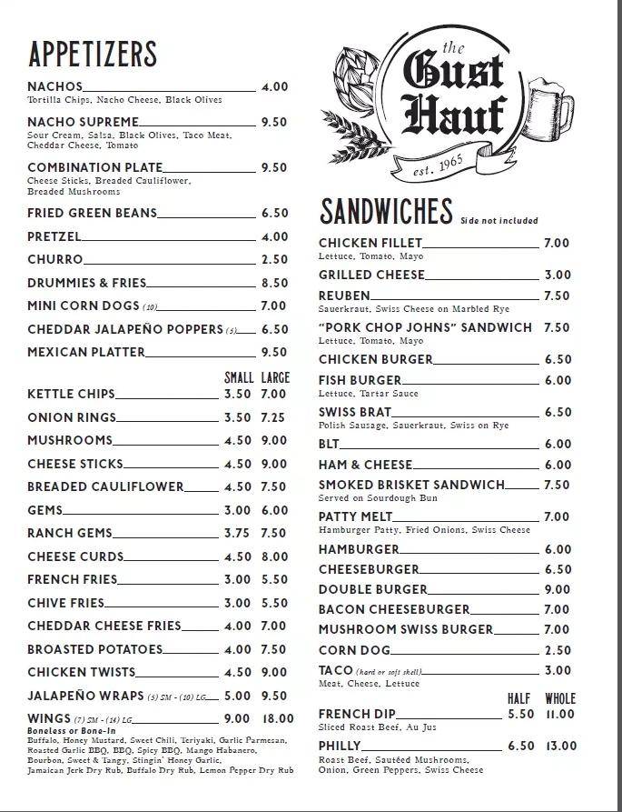 Menu at The Gust Hauf pub & bar, Glendive