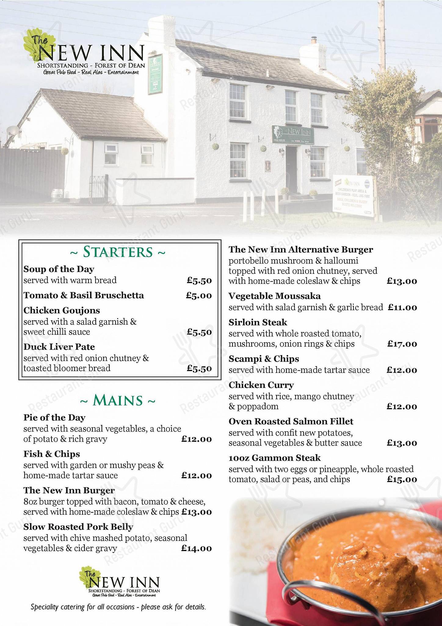 Menu at The New Inn - Shortstanding pub & bar, Coleford, Ross Rd