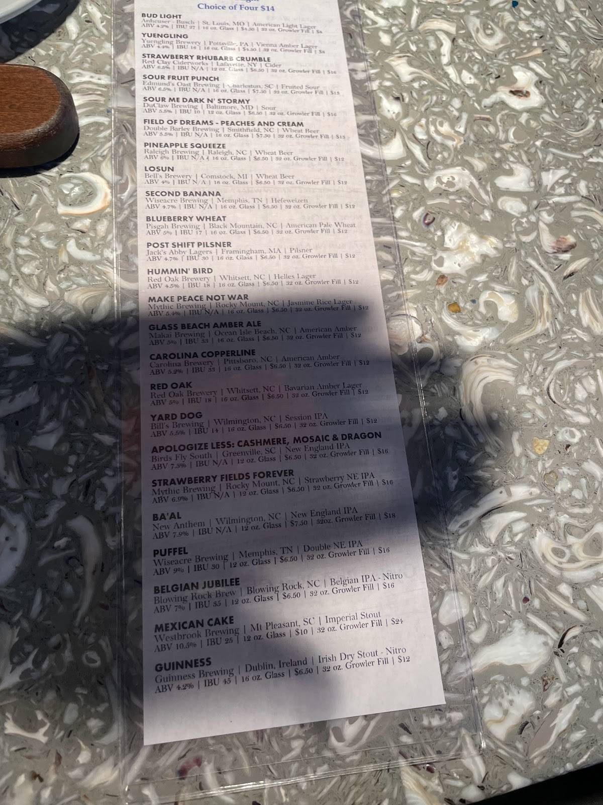 Menu at The Oyster Rock Waterfront Seafood restaurant, Calabash