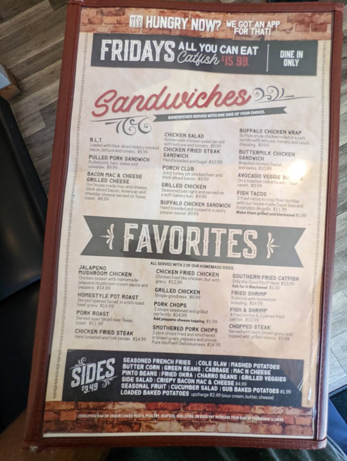 Menu at The Porch Arlington fast food, Arlington