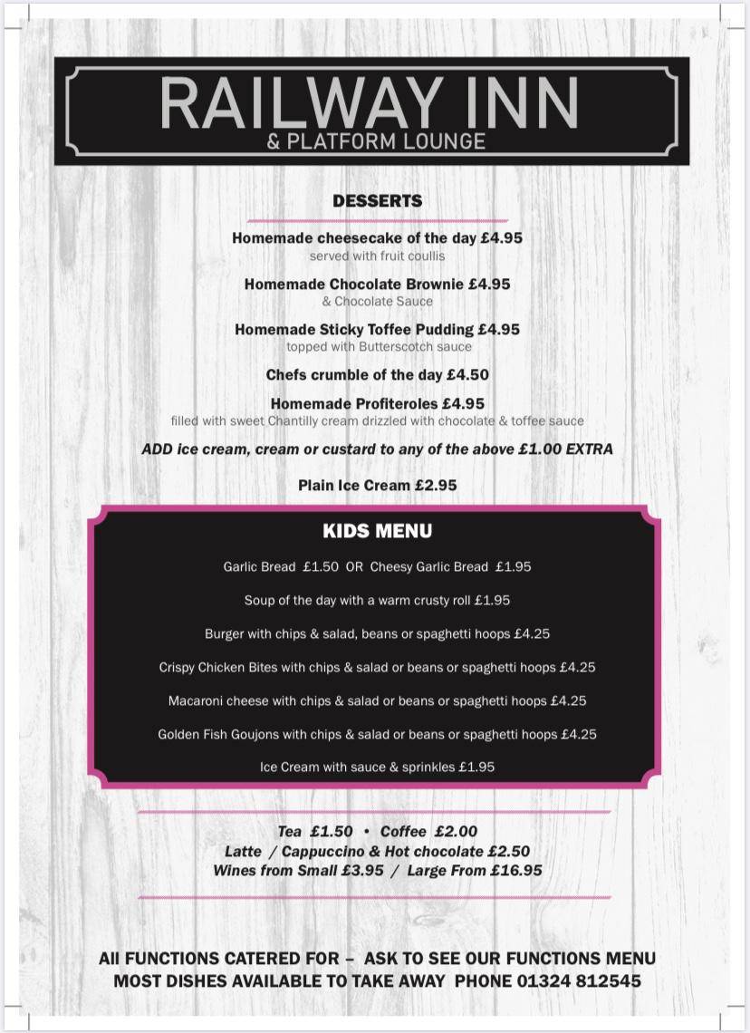 Menu at Railway Inn & The Platform Lounge pub & bar, Bonnybridge