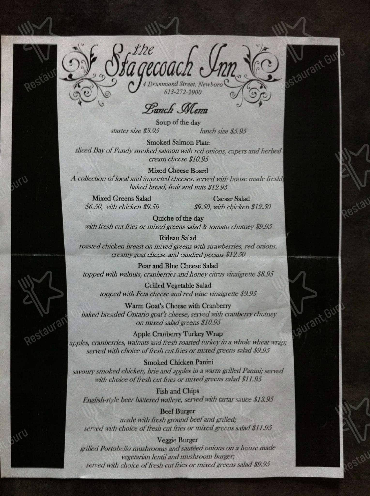 The Stagecoach Inn menu