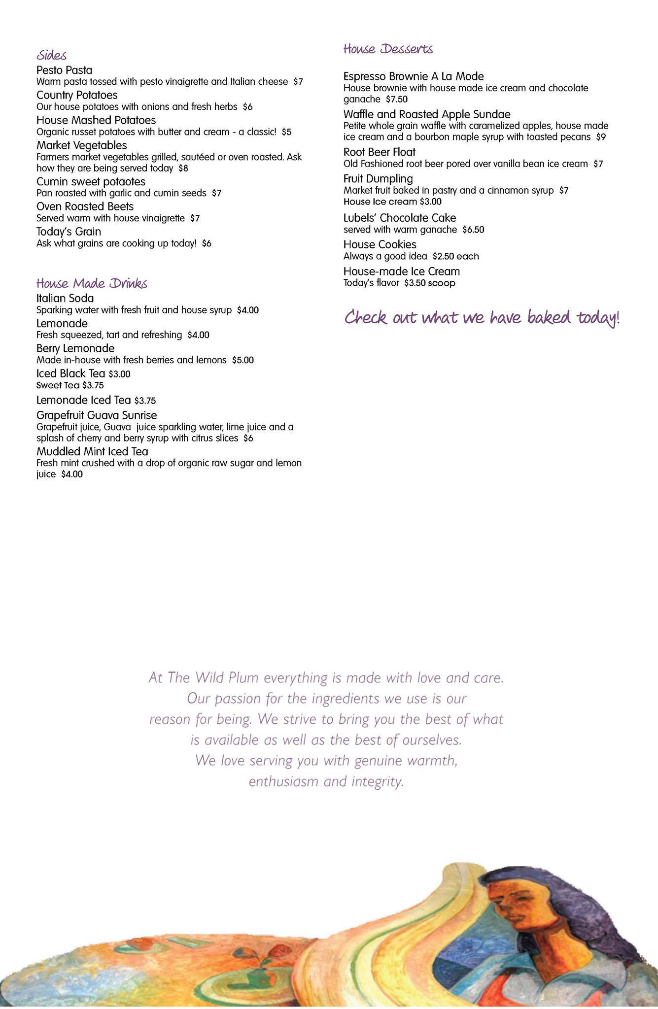 Menu at The Wild Plum Cafe, Monterey