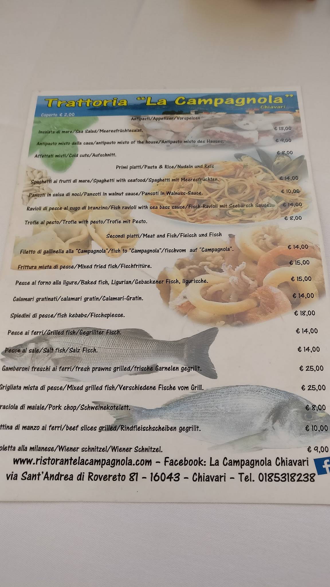 Menu Da Trattoria La Campagnola Ristorante, Chiavari