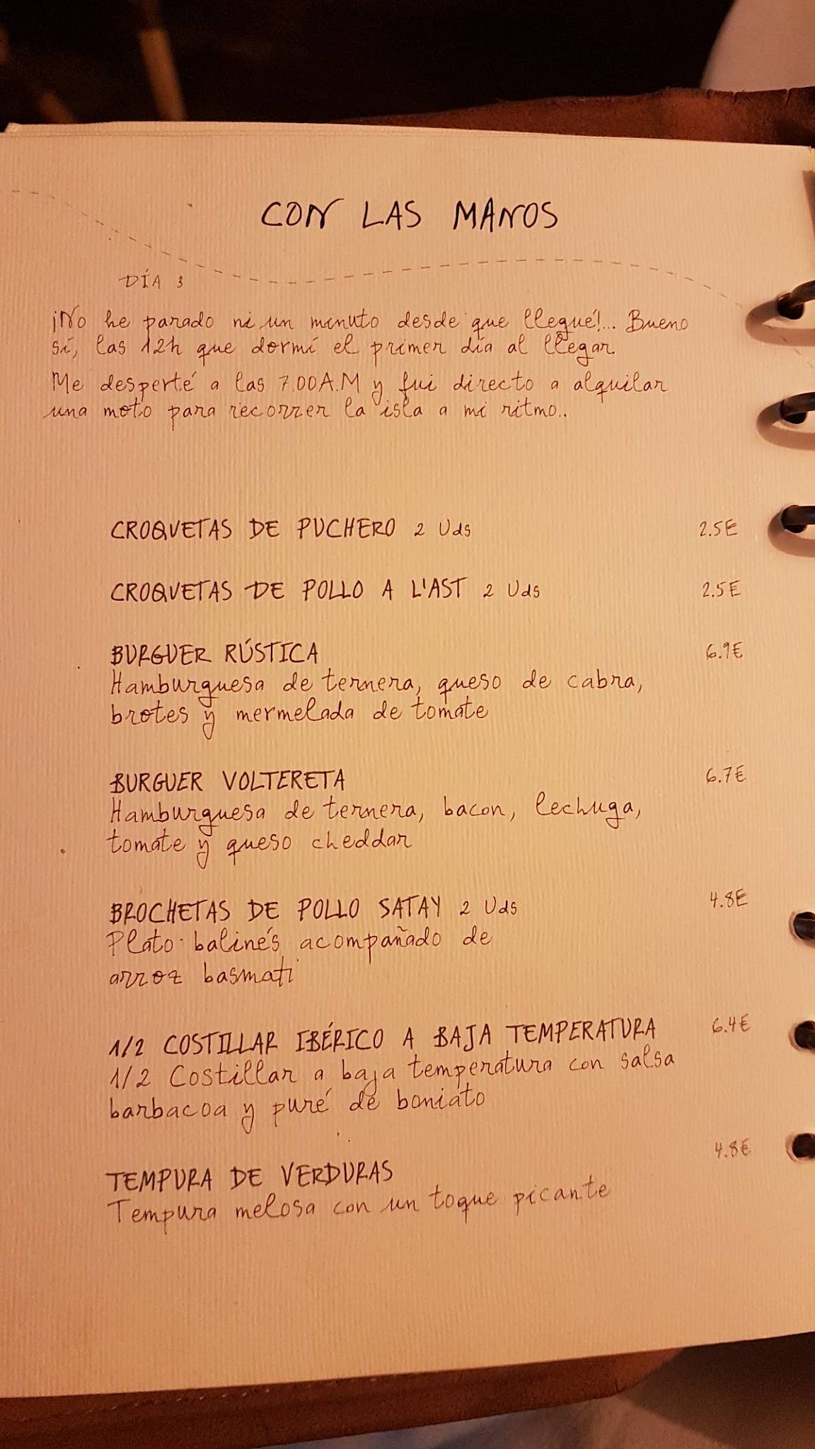 Carta del restaurante Voltereta, Bienvenido a Bali, Valencia, Gran Via