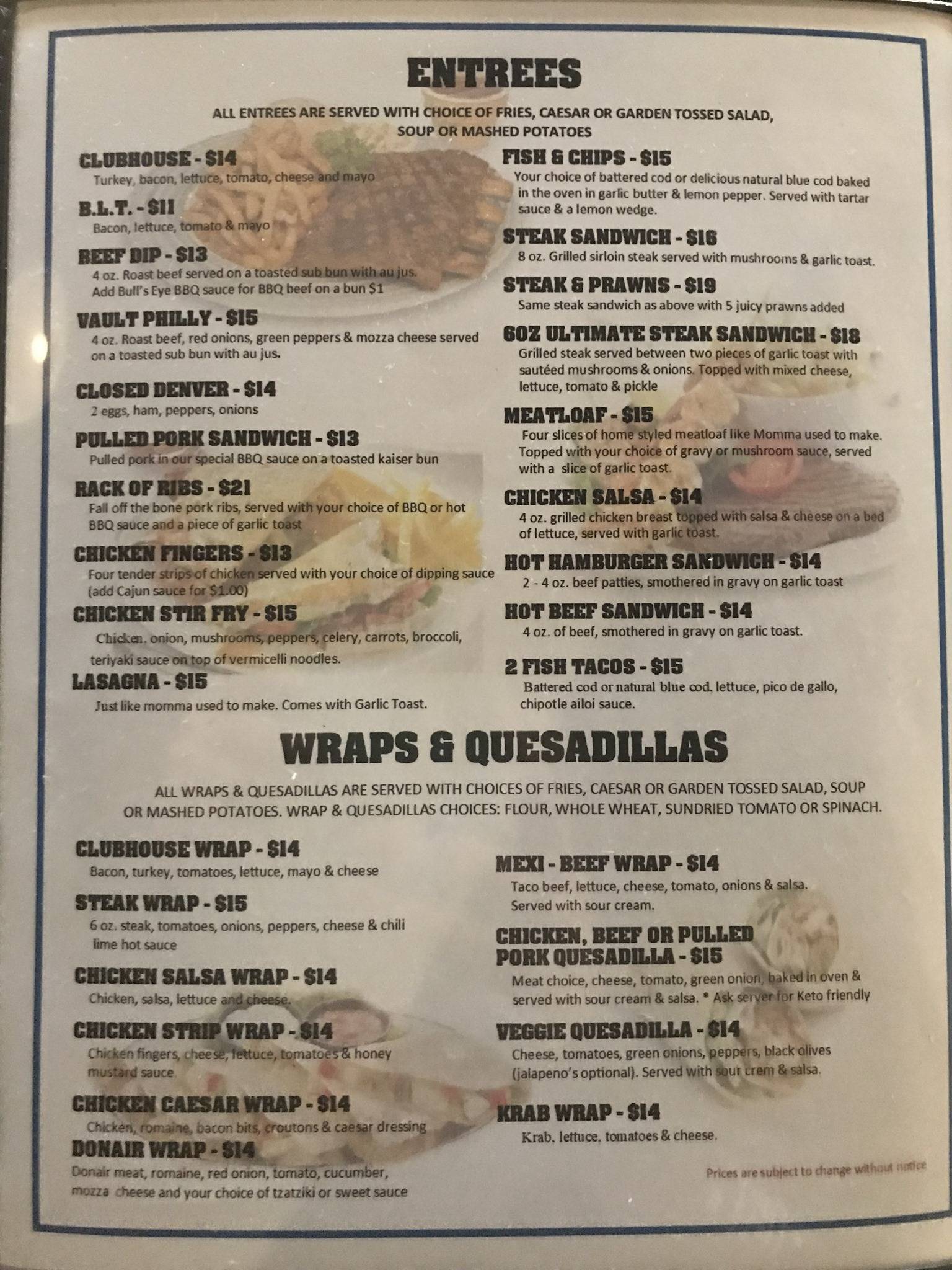 Menu at Vault Sports Pub, Rimbey