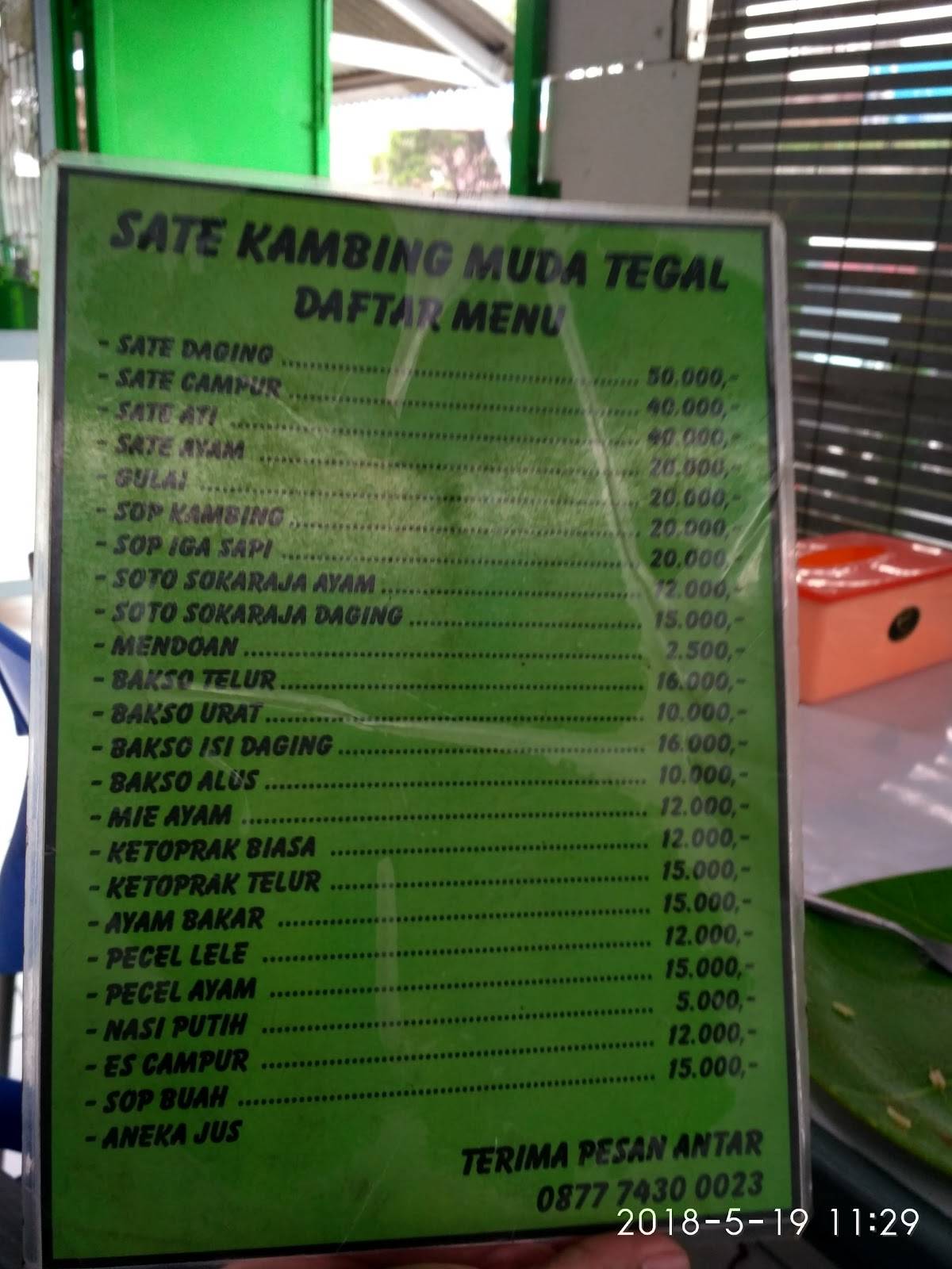 Menu at Warteg Bahari restaurant, South Tangerang, Jl. Kalimantan No.14