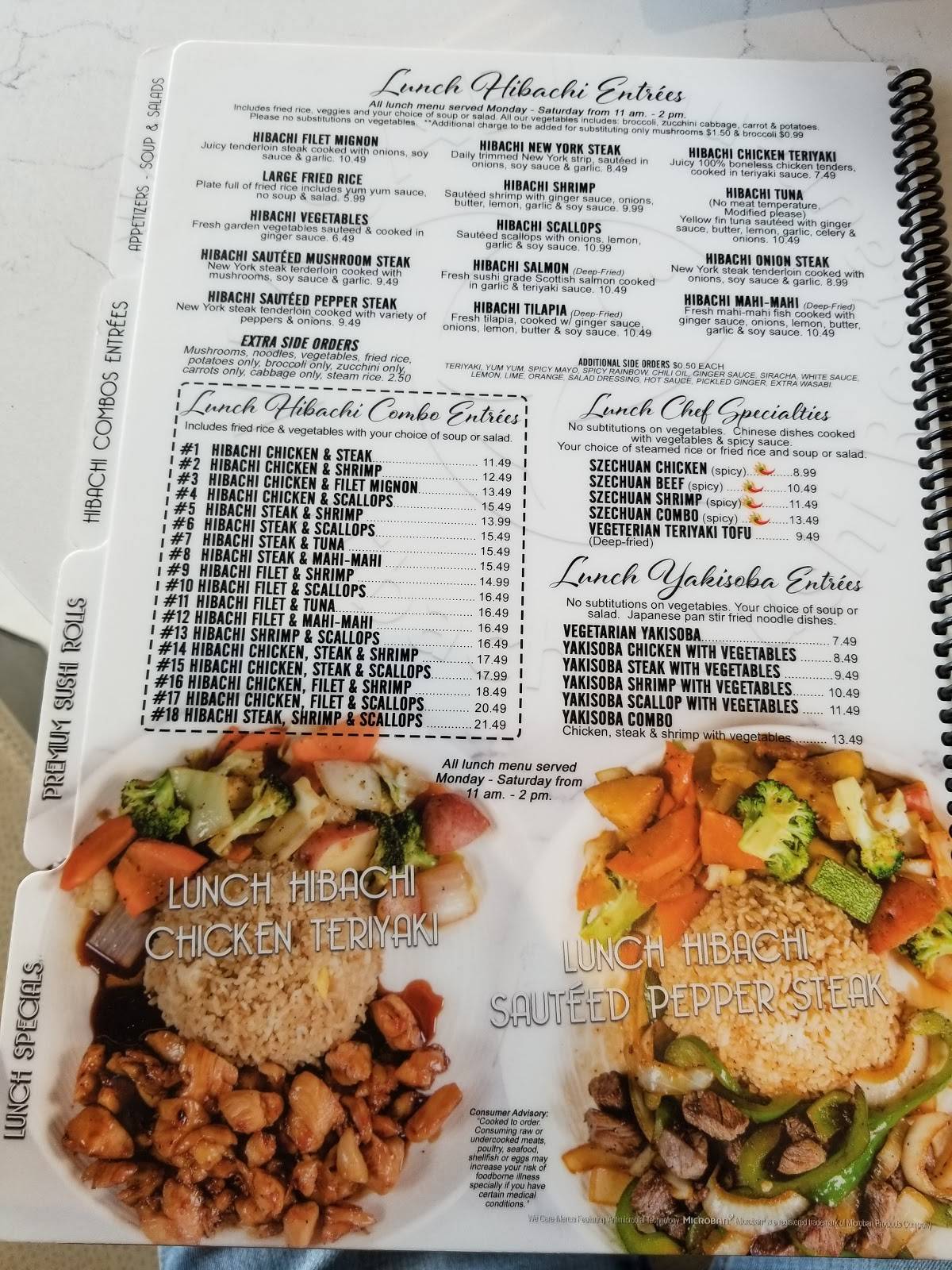 Menu at Wasabi Evansville restaurant, Evansville