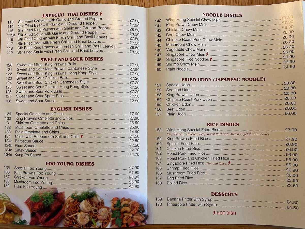 Menu at Wing Hung fast food, Guildford