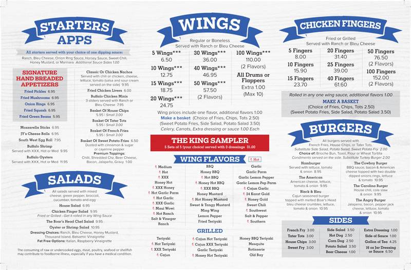 Menu at Wing King Cafe Fort Mill SC, Fort Mill, 200 N Dobys Bridge Rd 164