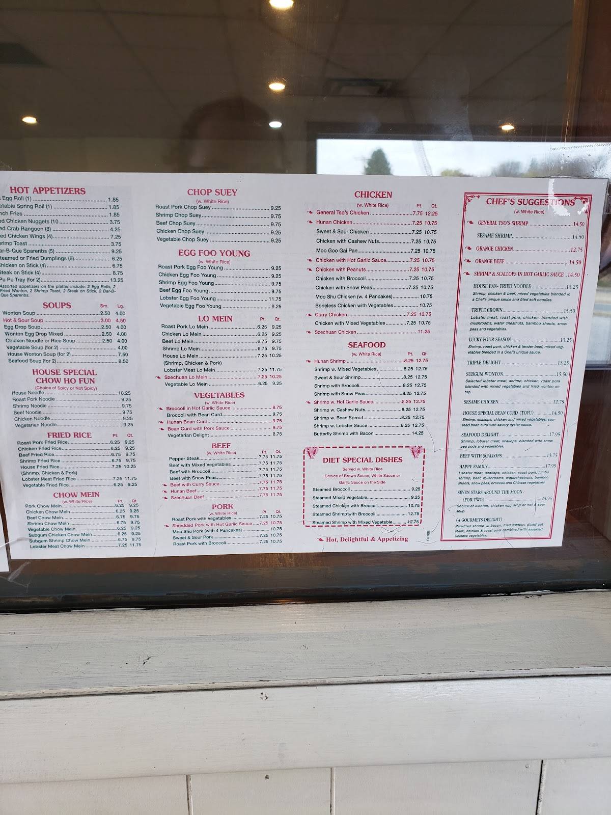 Menu at Chopsticks restaurant, York