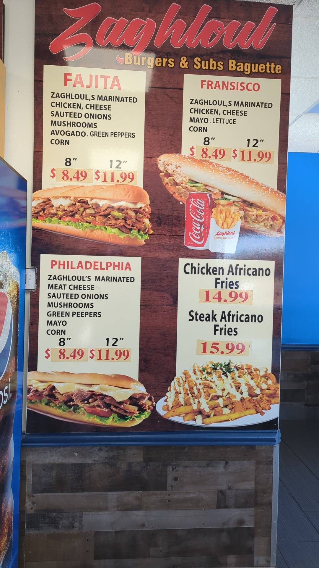 Menu at Zaghloul Subs & Burgers restaurant, Dearborn Heights
