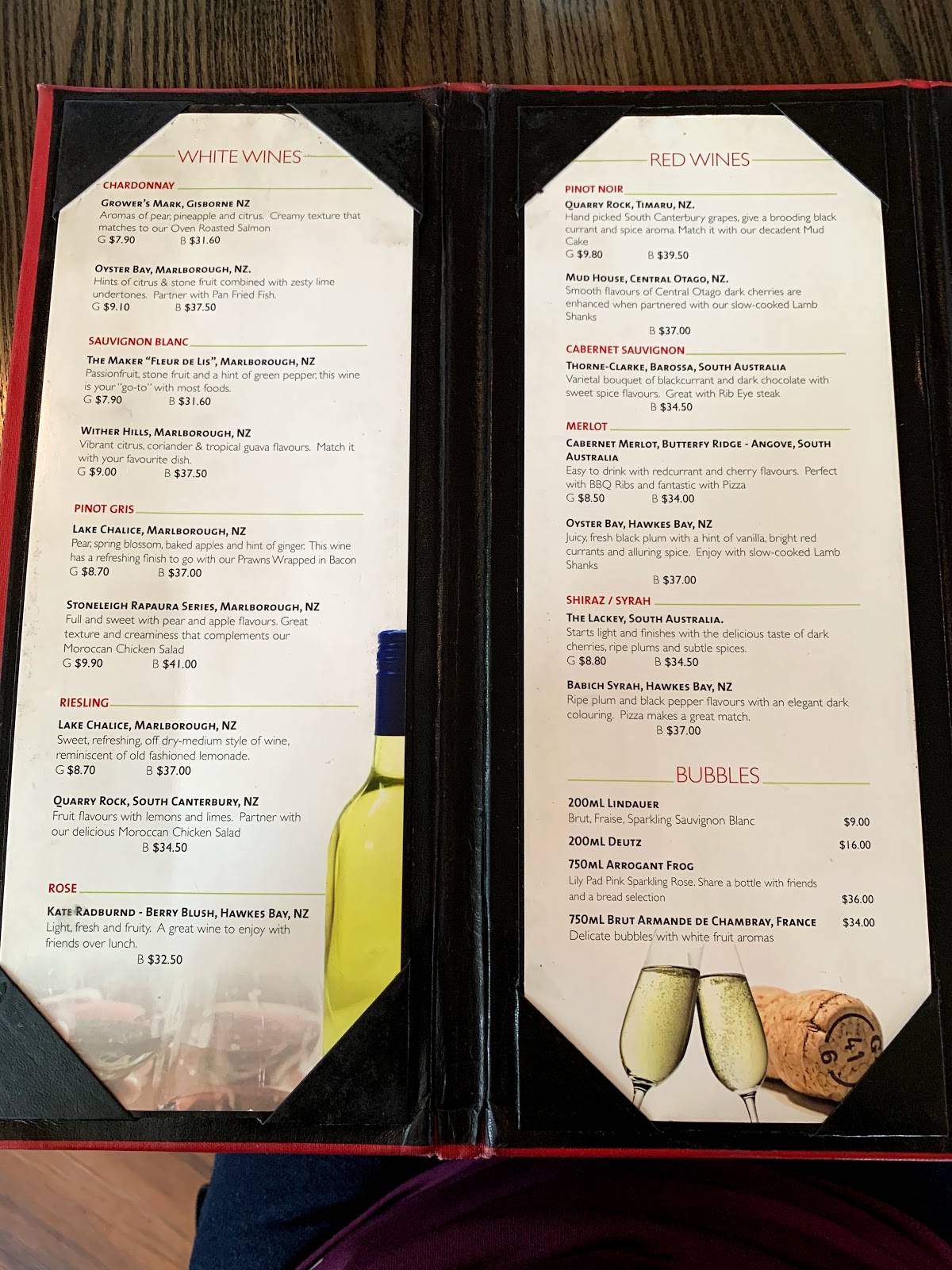 Menu at Zest Restaurant, Timaru