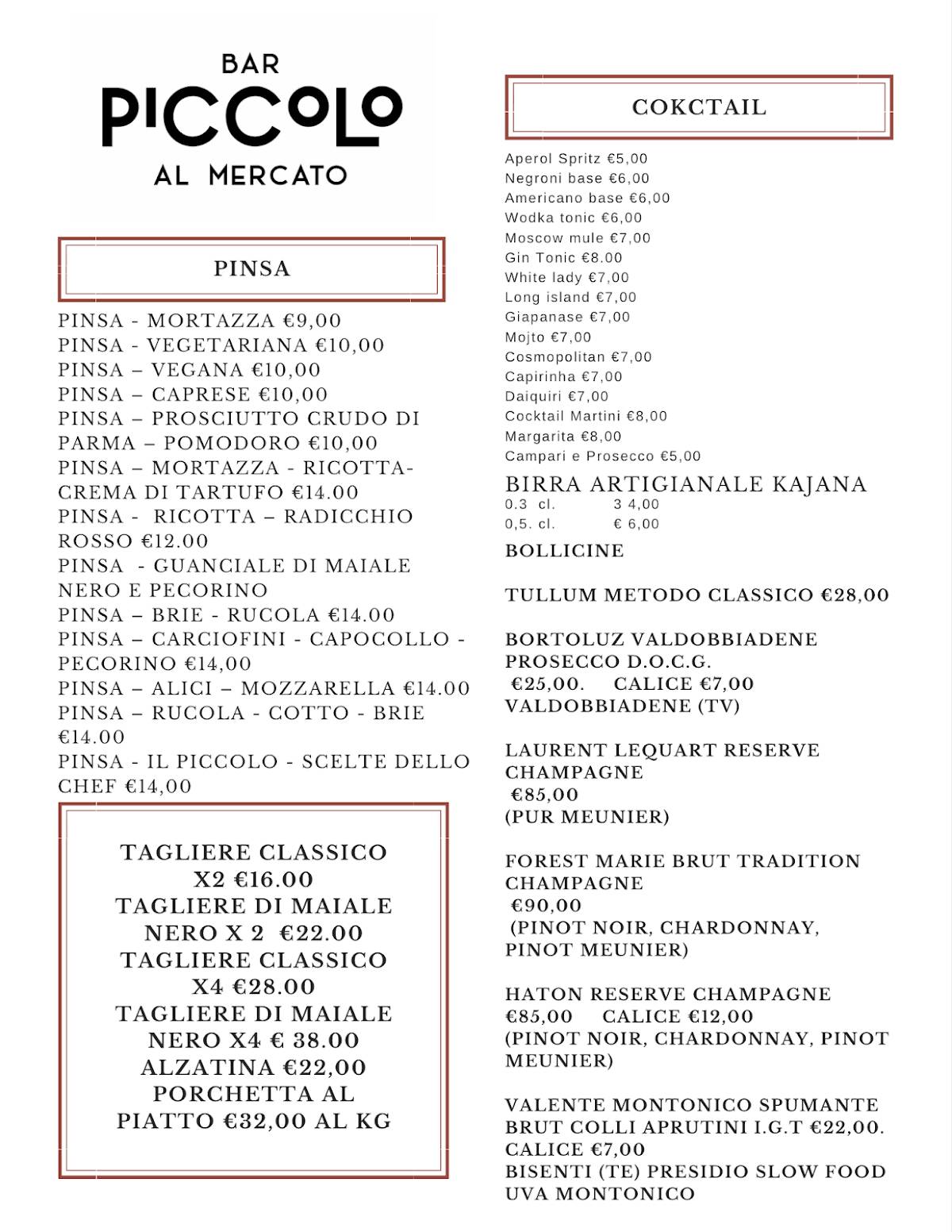 Menu da il Piccolo pub & bar, Pescara