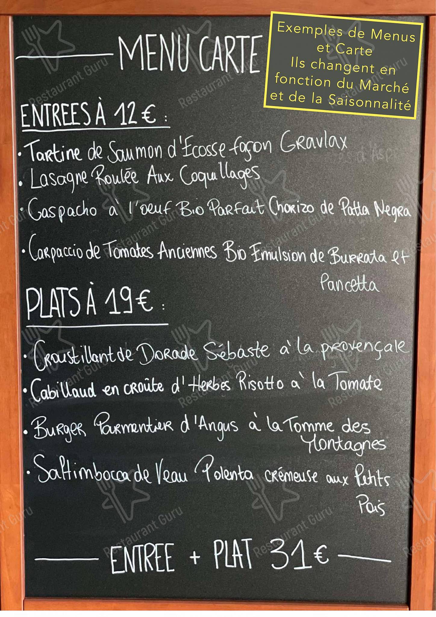Menu au Restaurant Cosi, Basse-Ham
