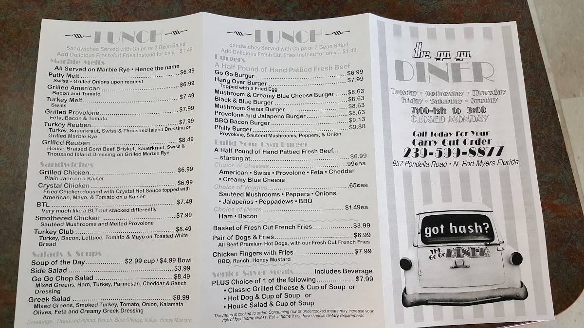 Menu at the Go Go Diner restaurant, North Fort Myers