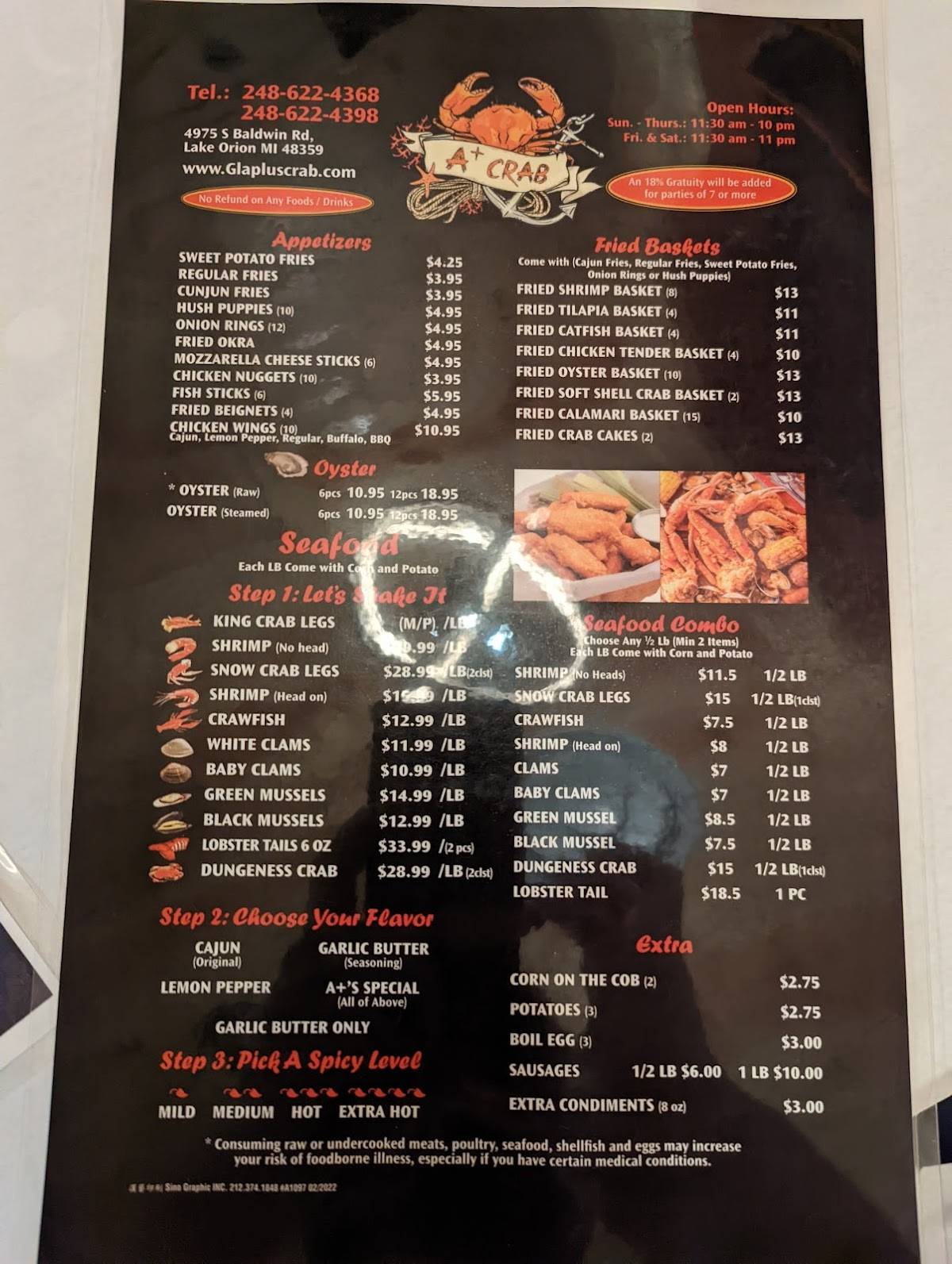 Menu at A Plus Crab (Great Lake) pub & bar, Auburn Hills