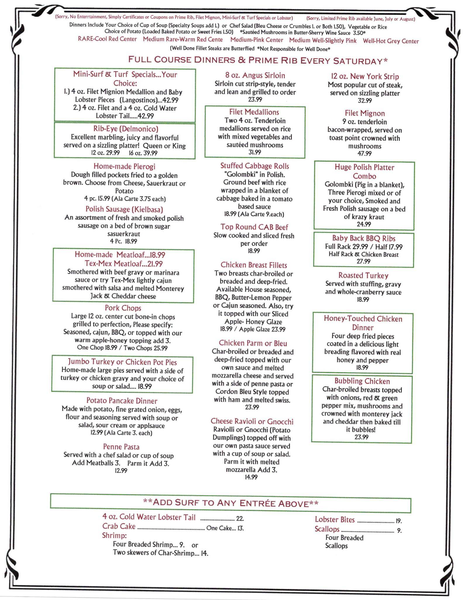 Menu at GDI Countryside Inn restaurant, Alden, Sandridge Rd