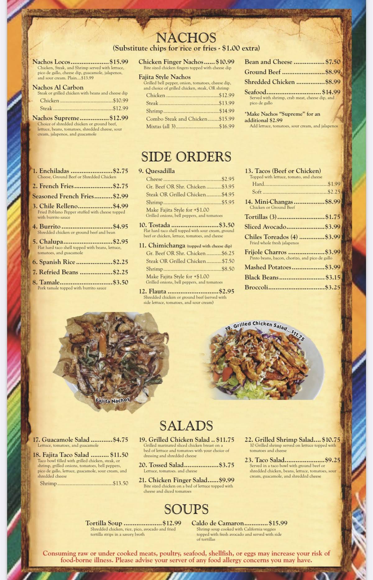 Menu at Montezuma Mexican Restaurant, Andalusia