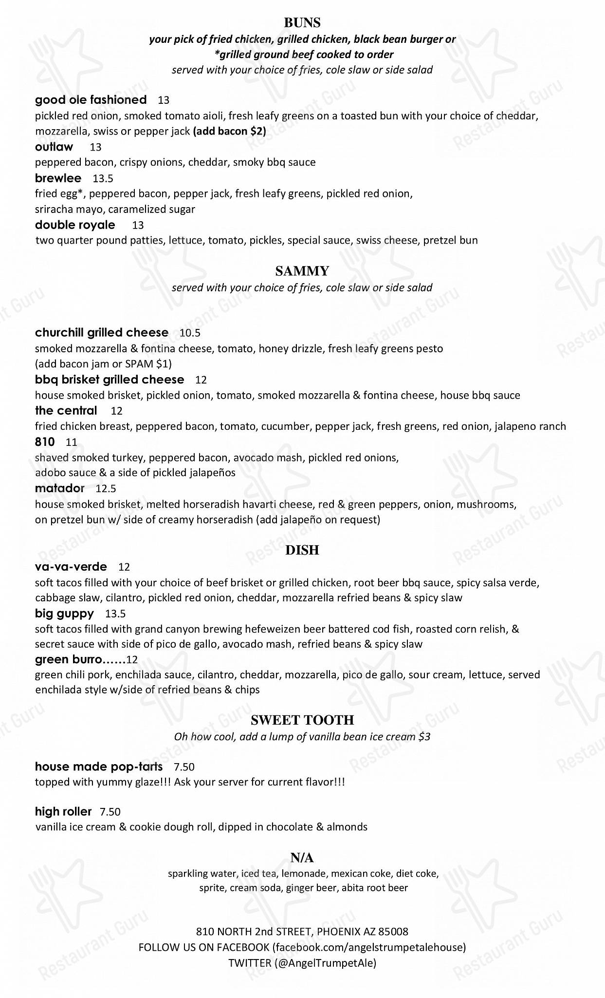 Menu at Angel's Trumpet Ale House pub & bar, Phoenix, 810 N 2nd St