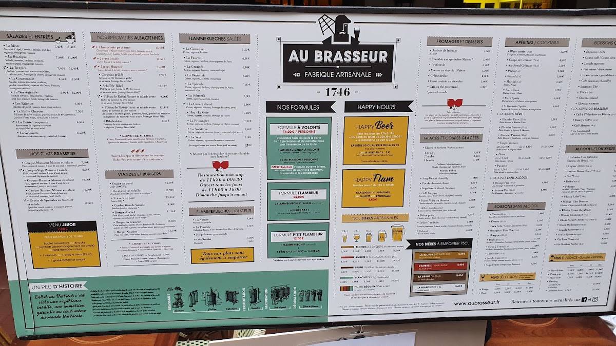 Menu au Au Brasseur restaurant, Strasbourg