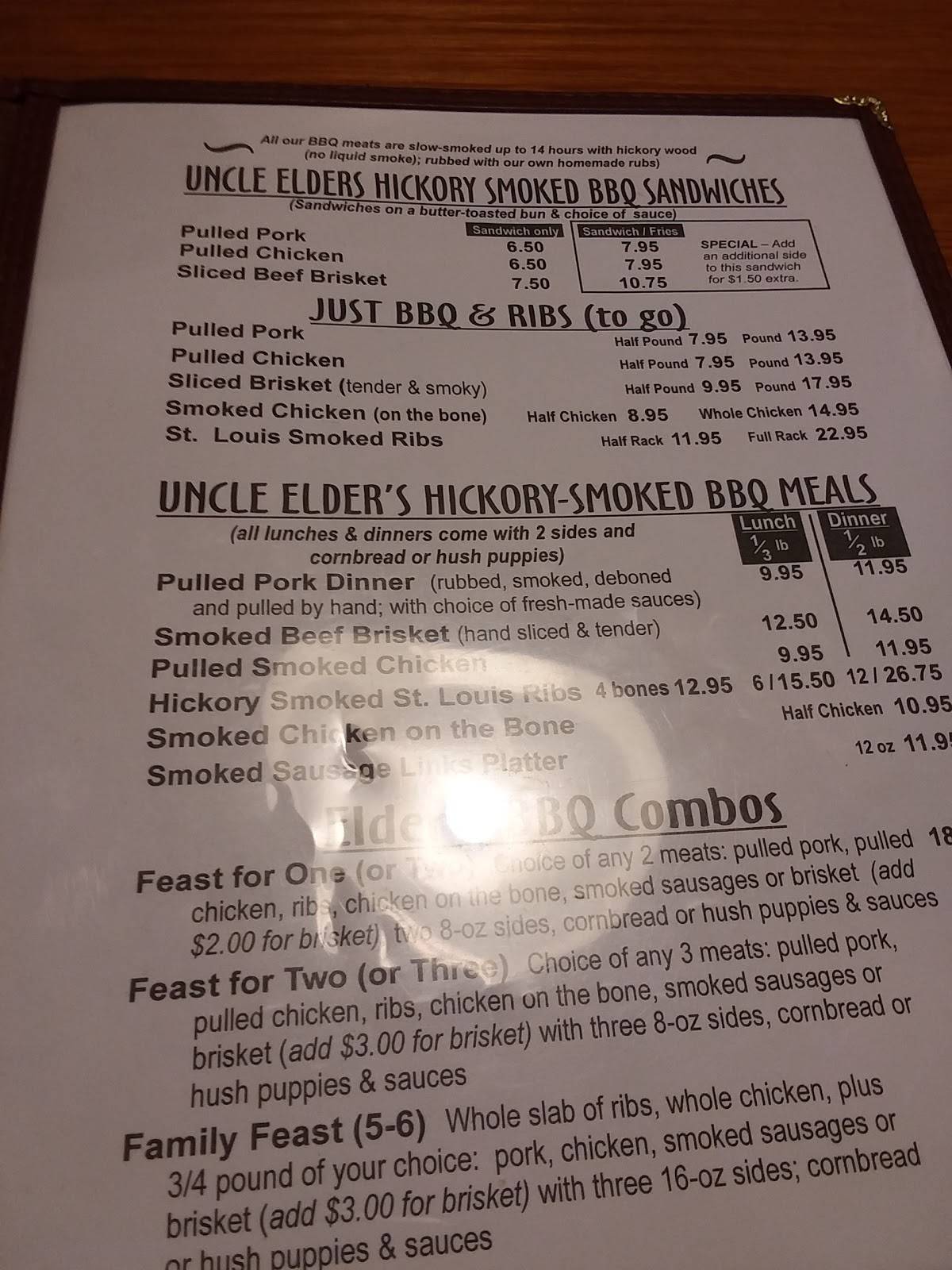 Menu at Uncle Elders Family Restaurant BBQ, Culpeper