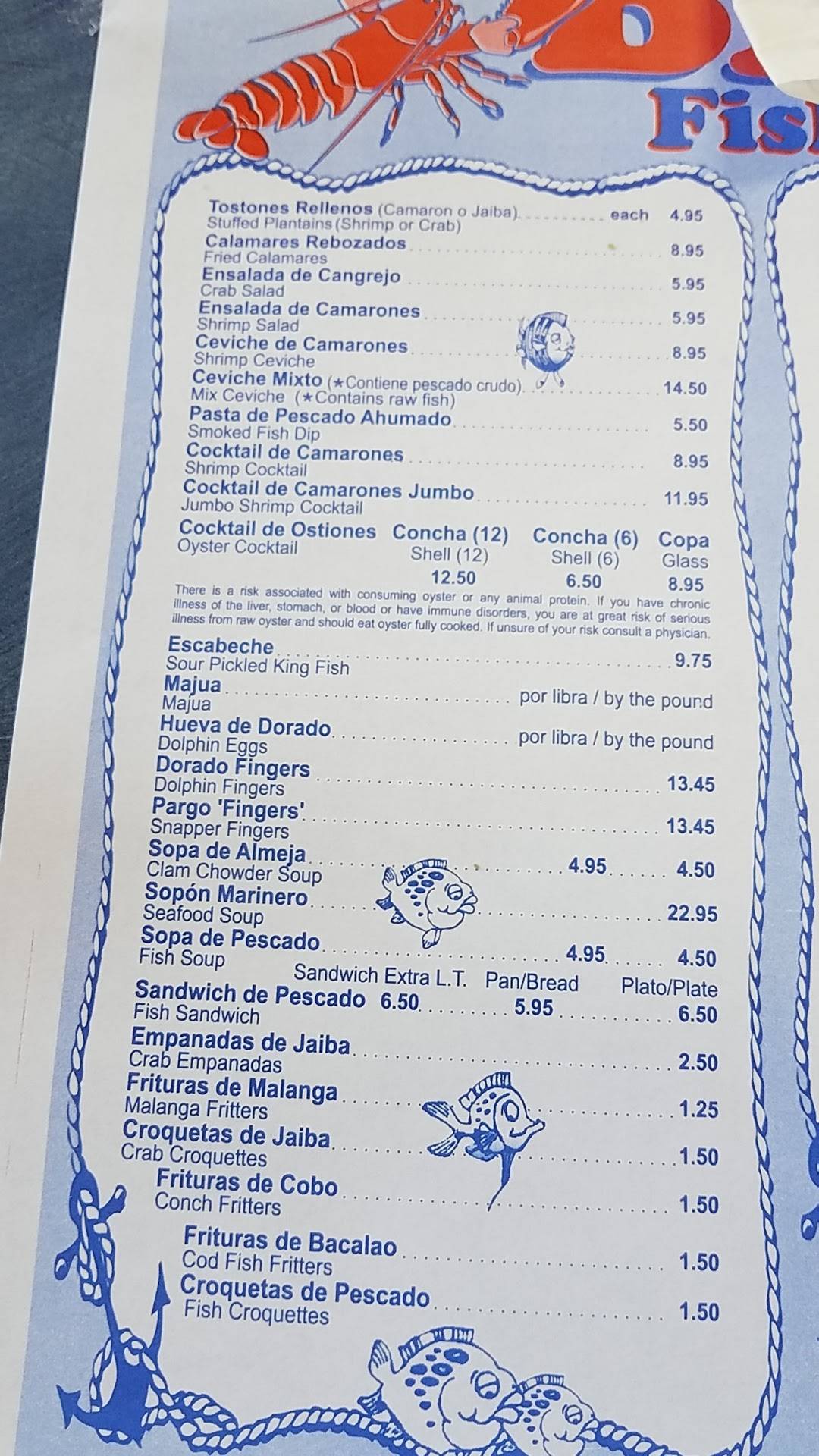 Menu at Bahamas Fish Market & Restaurant, Miami
