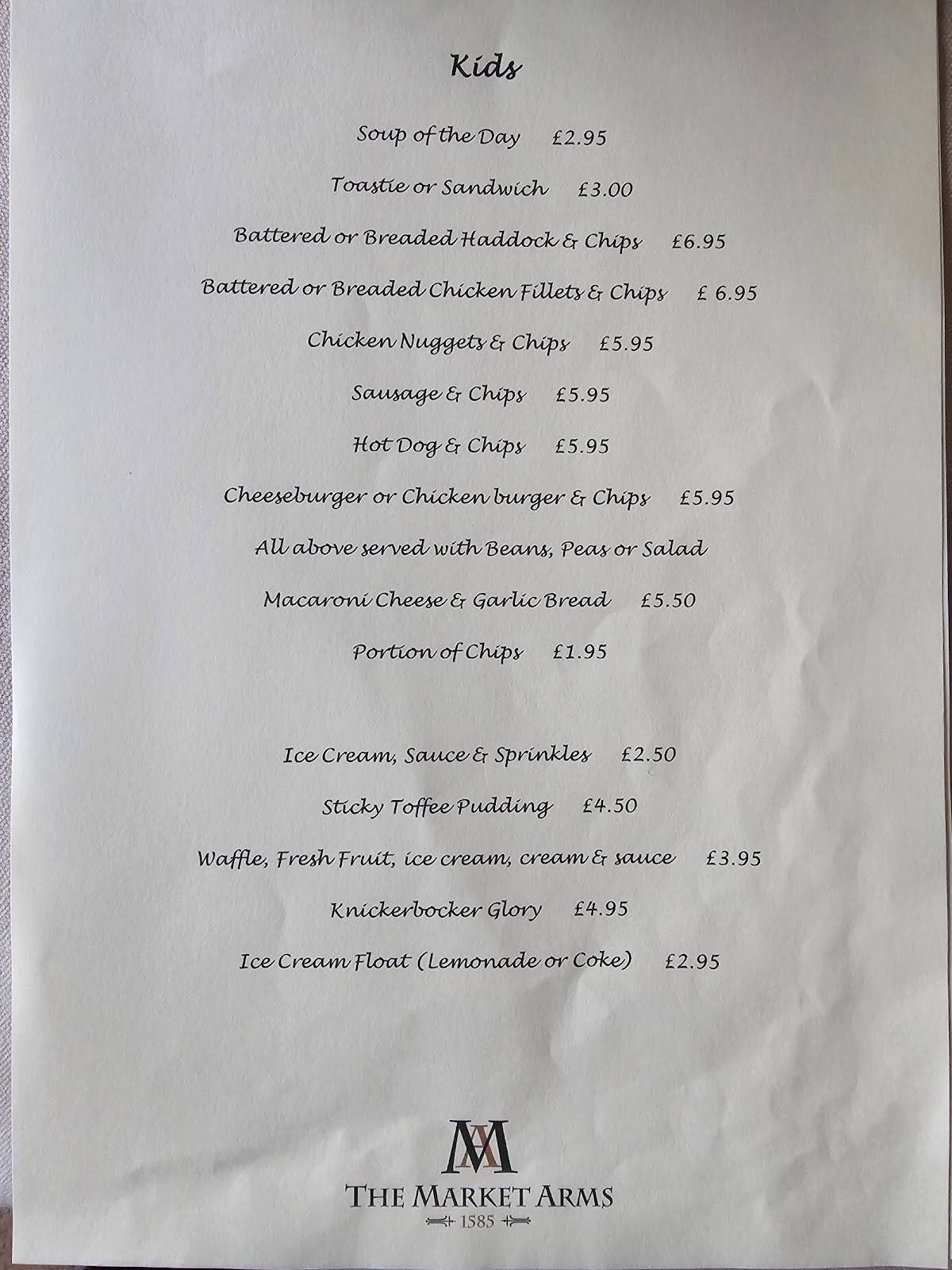 Menu at Market Arms pub & bar, Banff