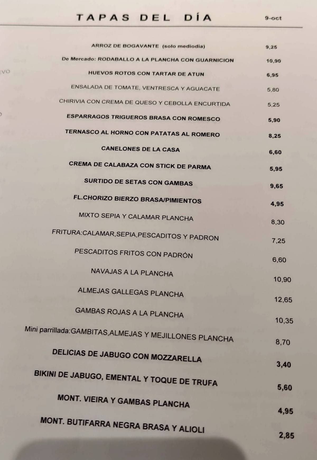 Carta de Restaurant La Flauta, Barcelona, Rambla de Catalunya