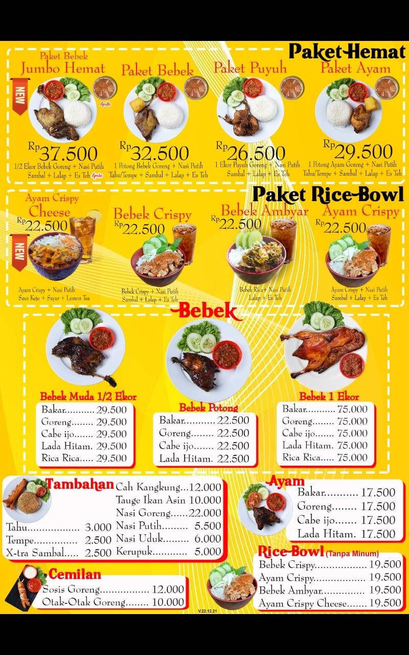 Menu at Bebek Salero Cimindi restaurant, Cimahi