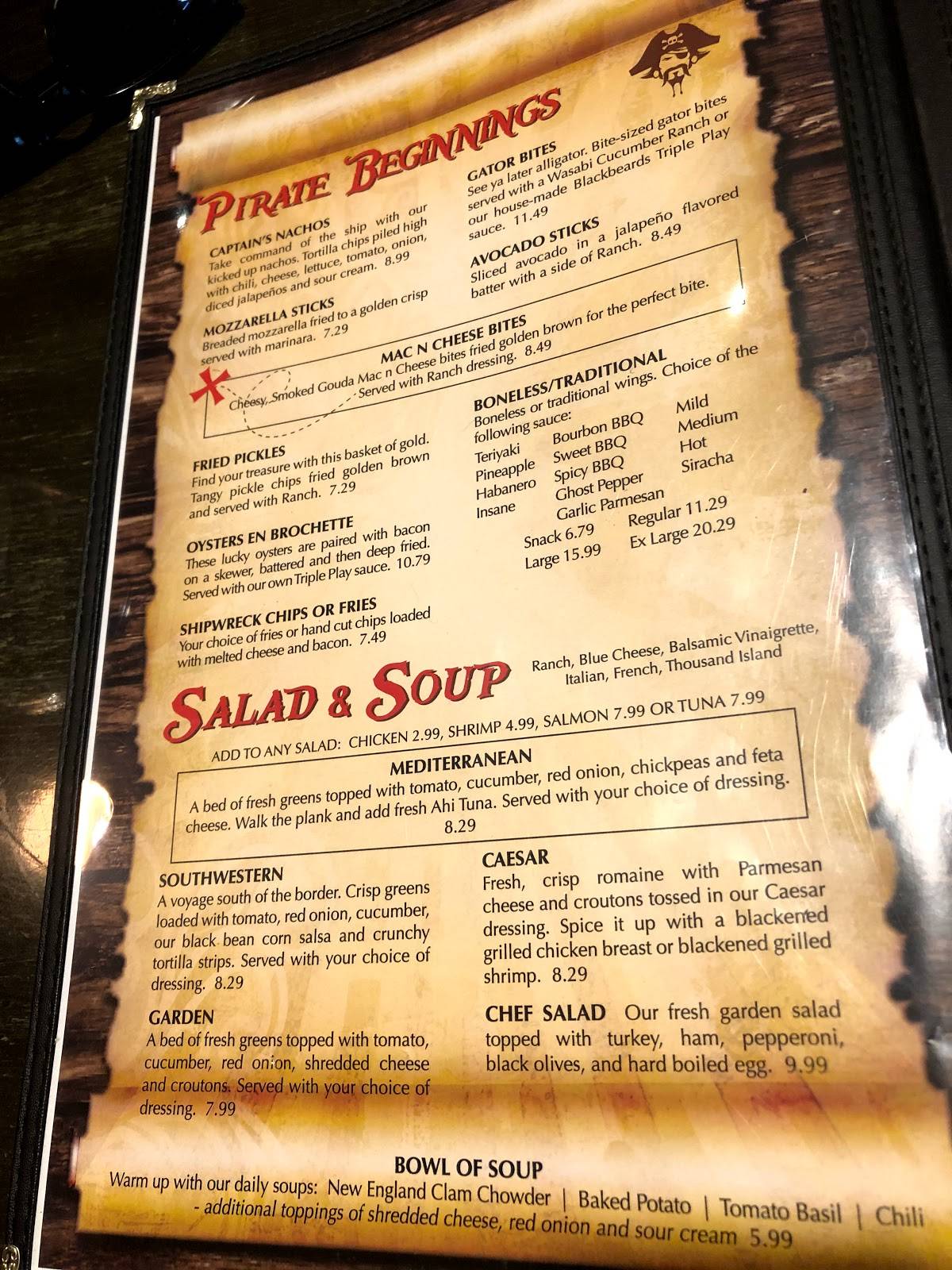 Menu at Blackbeard's Triple Play Restaurant & Bar, New Bern