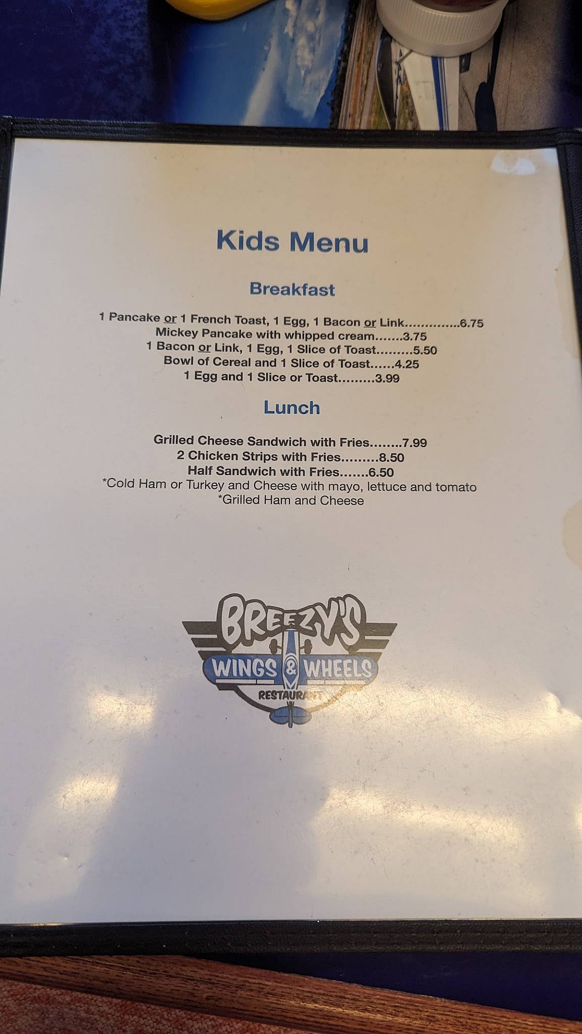 Menu at Breezy’s Wings & Wheels Restaurant, Red Bluff