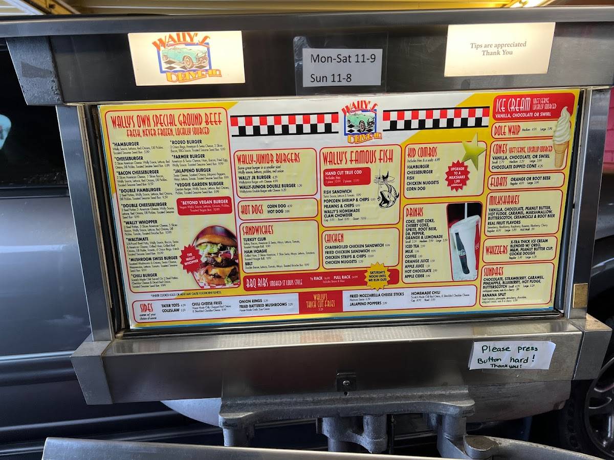 Menu at Wally's DriveIn restaurant, Buckley