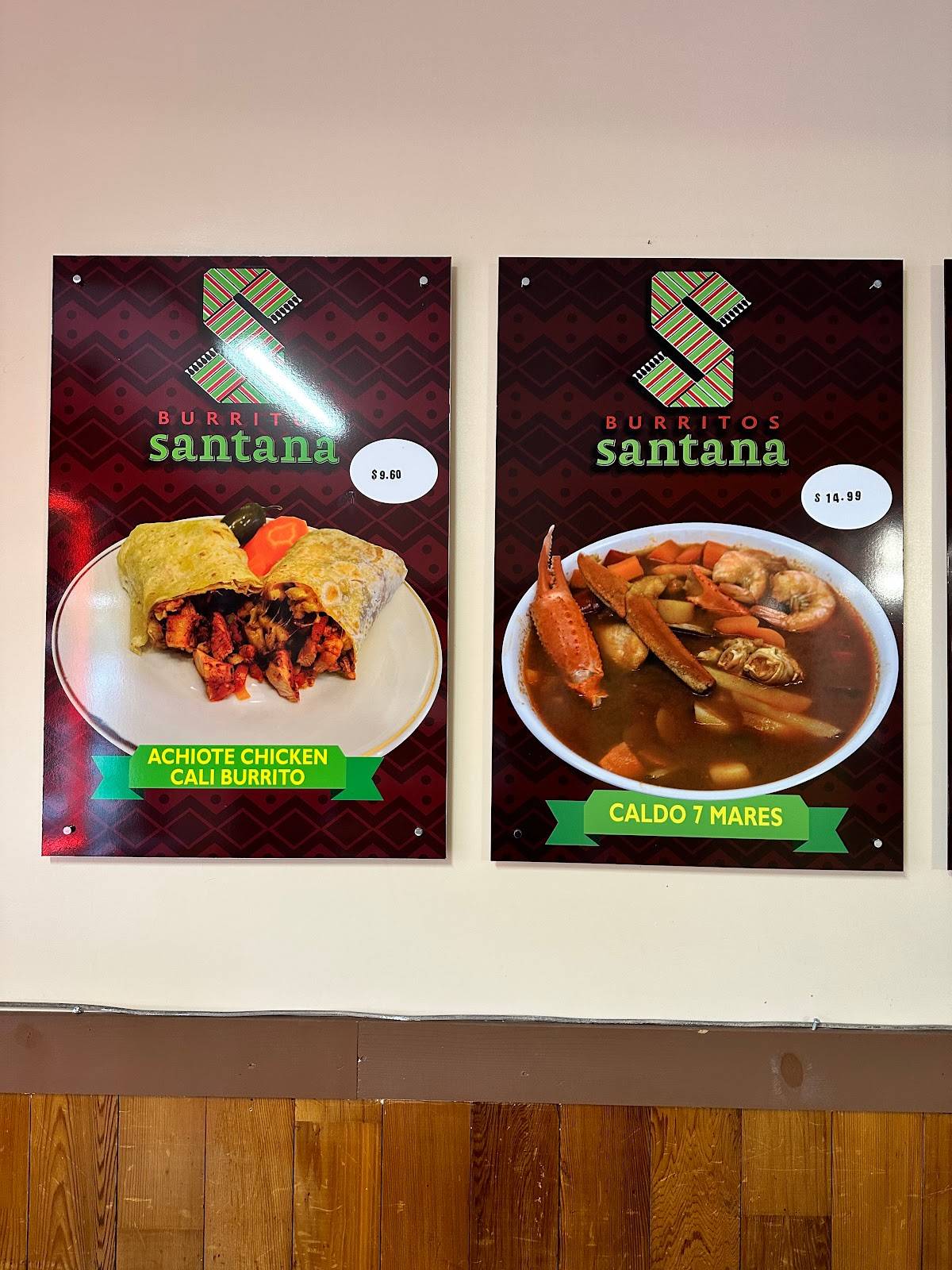 Menu at Burritos Santana restaurant, San Diego, San Diego Mission Rd