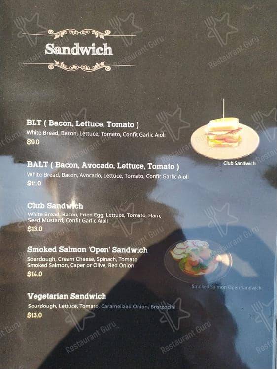 Menu at Bunker 64 cafe,
