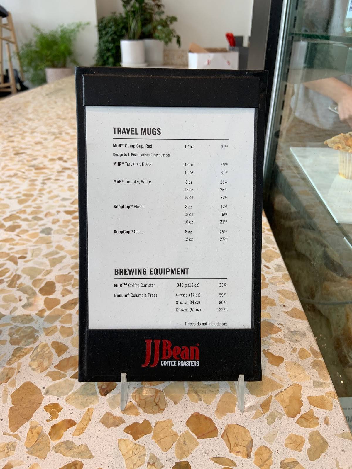 Menu at JJ Bean Coffee Roasters cafe, Burnaby, Hastings St