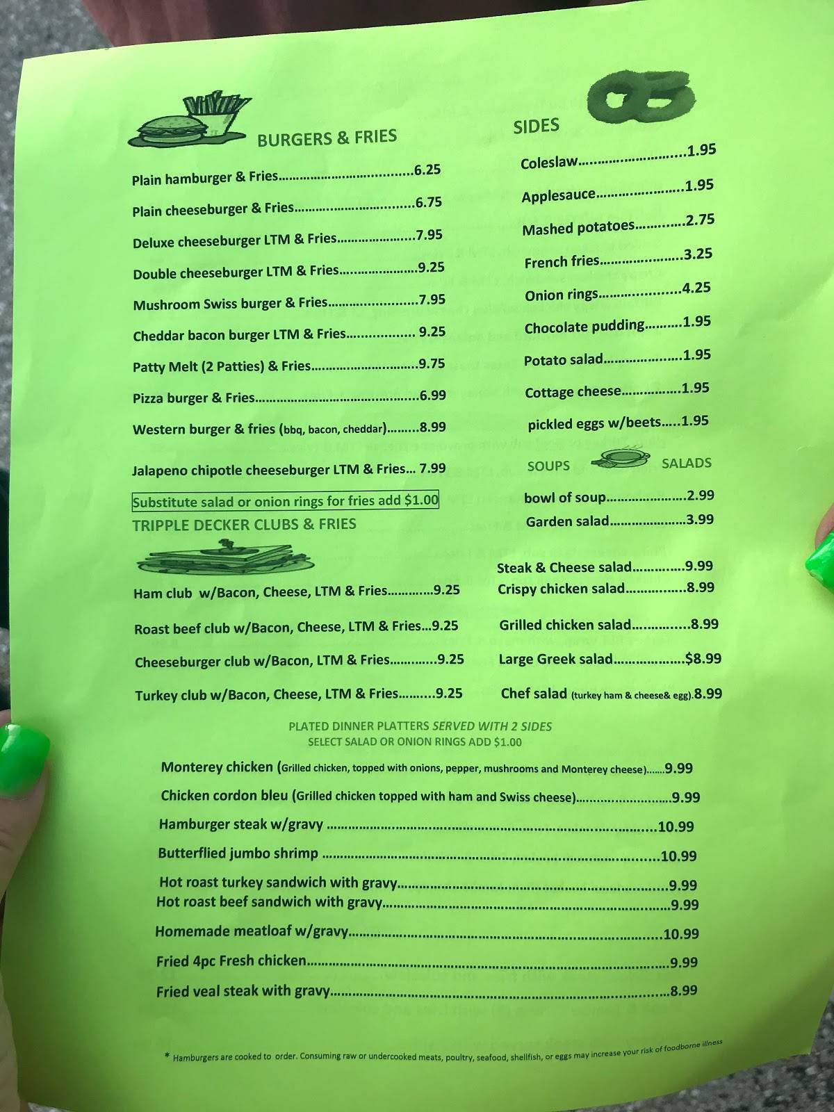 Menu at Cameo DriveIn Restaurant, Aspers