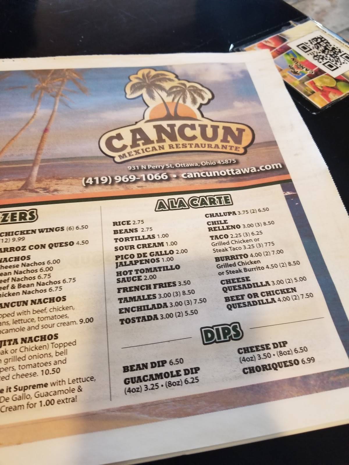 Menu at Cancun Mexican Restaurant Ottawa, Ottawa
